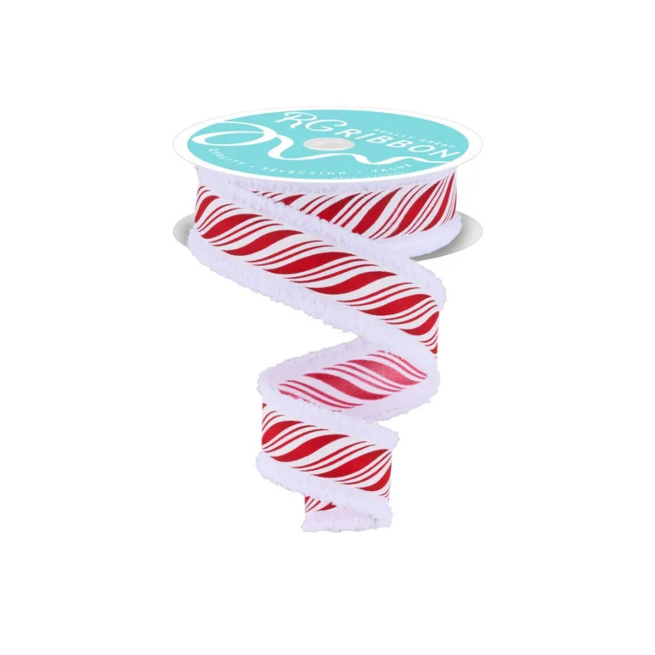 1.5"x10yd Peppermint Twist Wired Ribbon – Red & White Christmas Ribbon for Bows & Wreaths-RGC828727